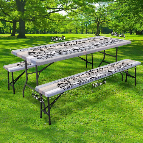 Outdoor 3 Piece Picnic Table Cover Set With Bench Covers For 6ft Tables Waterproof Windproof Elastic Edges Wrinkle Free Tablecloth