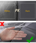 Comparison of window mosquito nets showing transparency contrast and a hand demonstrating mesh texture of 2 Pack Mosquito Net For Windows Upgrade Fly Window Screen Mesh Insect Netting 1.5m x 2m Bug Bee Protector With 3 Rolls Self Adhesive Tapes 10mm Wide White