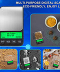 Pocket Digital Gram Scale 1200g x 0.1g showing multiple uses with spices, seeds, and jewelry, high precision mini scale for kitchen and travel