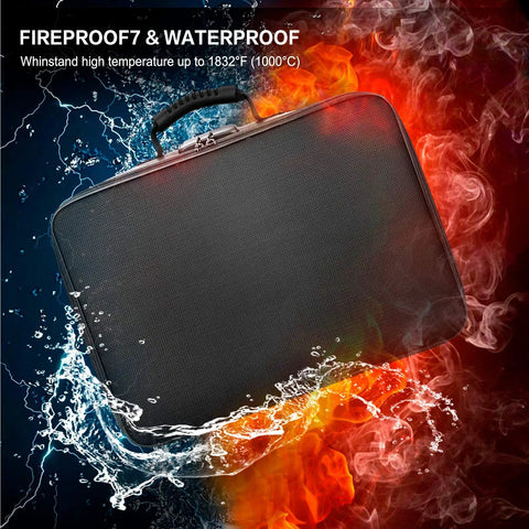 Fireproof Document Case With Lock Mega Size File Organizer Bag for A3 and A4 Papers in fire and water demonstration