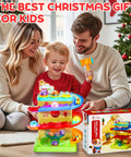 Family playing with Two In One Rolling Ball And Car Ramp Race Track For Toddlers With Sensor Lights And Light Up Balls And Mini Cars.