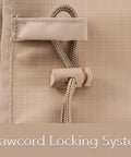 Close-up of drawcord locking system on Ultima Square Ottoman Cover Heavy Duty 600D Polyester Weather Resistant 24W X 24D X 18H Ripstop Tan.