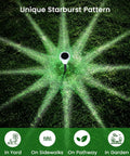 Solar Outdoor Lights 12 Pack Waterproof Pathway Lights With Auto On Off Plug And Play Yard Patio Landscape Walkway Lighting 12 Hour Bright Starburst LEDs Easy Setup Decorative Garden Lights in yard showing unique starburst pattern
