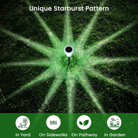 Solar Outdoor Lights 12 Pack Waterproof Pathway Lights With Auto On Off Plug And Play Yard Patio Landscape Walkway Lighting 12 Hour Bright Starburst LEDs Easy Setup Decorative Garden Lights in yard showing unique starburst pattern