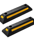 Heavy Duty Rubber Parking Guide Set For Home Garage Two Pack Tough Car Wheel Stopper With Reflective Yellow Tape For Night Visibility