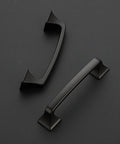 Matte Black Kitchen Cabinet Handles Set Of 10, 4-3/4 Inch Length, 3-3/4 Inch Hole Centers, Heavy Duty Drawer Pulls, Durable Metal Hardware, two on display