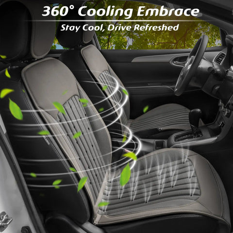 Cooling Car Seat Cover With 8 Turbo Fans, 12V-24V Ventilated Front Seat Cushion in Stone Grey on a car front seat