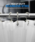 Double Glide Shower Curtain Hooks Set Of 12 Stainless Steel Rust Proof Nickel Finish rings on rod with white shower curtain