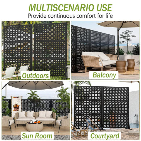 Outdoor Metal Privacy Screen With Stand 72 Inch High By 46 Inch Wide Freestanding Garden Divider for decks and patios