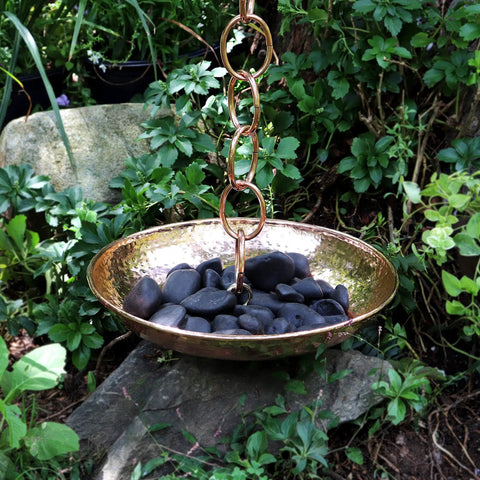 Large Copper Rain Chain Basin 16.5 Inch Diameter 4 Inch High Handmade 20 Gauge Pure Copper With Patina Finish