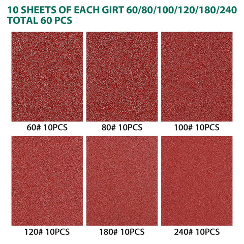 Triangular Detail Sander Sandpaper Set For Oscillating Multi Tool 60 Piece Assorted Grits 60 80 100 120 180 240