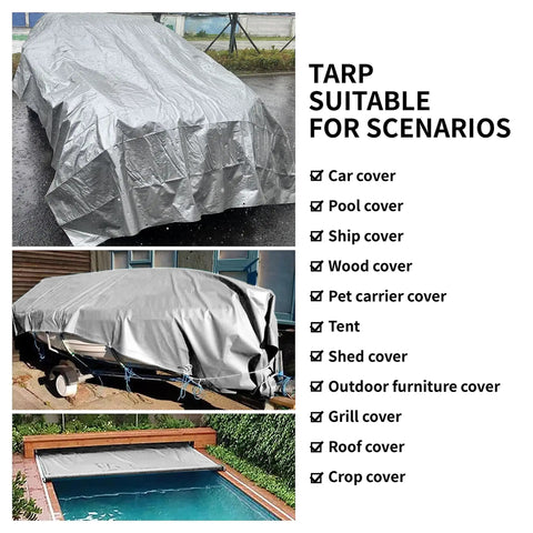 Heavy Duty Tarp Set 4x6 Feet 2 Pack 10.5 Mil Waterproof Multipurpose Protective Cover on various outdoor items