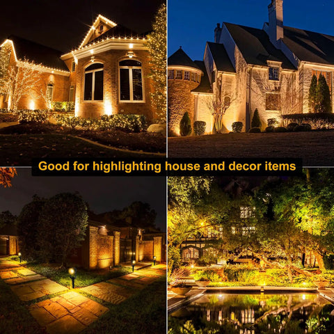 Low Voltage Outdoor Landscape Lighting Kit With Transformer 27V LED Spotlights for garden, yard, lawn, and pool showcasing night ambiance