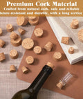 Natural Cork Stoppers Set For Glass Bottles 36 Pieces With Six Handy Sizes Tapered Cork Plugs shown beside books and wine bottle