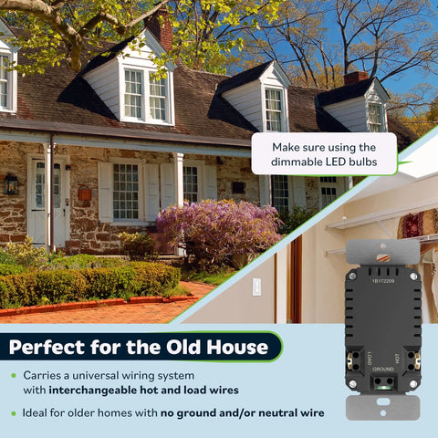 Image of a Motion Sensor Light Switch With PIR Detection, Auto On Off For Occupancy Or Vacancy, No Neutral Required, 150W Dimmable LED, White, Easy Install In Any Home Setup, shown in use in an older home setting.