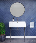 Claire 30 Inch Ceramic Console Sink With Glossy White Basin, Scratch Resistant Non Porous Ceramic, Single Faucet Hole, Overflow Included