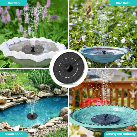 Three Point Five Watt Solar Water Fountain Kit With Six Nozzles And Fixed Pipes Ultra Quiet Floating Solar Pump for various outdoor settings.