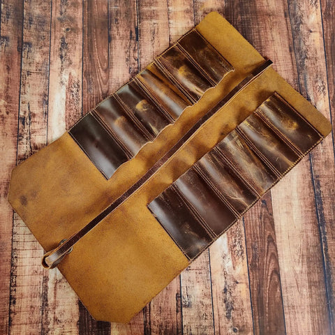 Heavy Duty Tool Roll Up Pouch With 12 Slots Portable Leather Tool Carry Bag Vintage Handmade Wrench Roll Chisel Organizer
