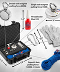 Underwater Treasure Hunting Magnet Fishing Kit With Case And Dual Strength Magnets 880Lb Double Sided And 550Lb Single Sided Includes Rope Carabiner Threadlocker And Gloves For The Real Magnet Fishing Crew