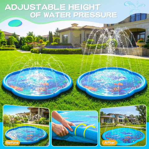 Sea World 75 Inch Splash Pad Sprinkler For Kids And Dogs Thickened Outdoor Water Toy Play Mat in a garden setting