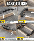 Heavy Duty 3 In 1 Multi Angle Framer With 16 Inch On Center Layout Gauge shows step-by-step assembly on wooden frames.