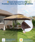 13x13 Ft Pop Up Canopy Gazebo With One Push Setup For Quick Shade Includes 4 Sand Bags Mosquito Netting Height Adjustable Sides Outdoor Backyard Party And BBQ Shelter In Khaki And Coffee installed with rain protection and UV blocking.
