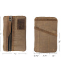 Front and back view of Slim Waxed Canvas EDC Pocket Pouch With Leather Accents, Compact Zippered Tool Case in Fatigue Finish