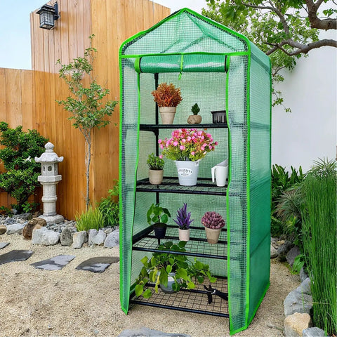 4 Tier Mini Greenhouse For Indoor And Outdoor Use With 24lbs Per Shelf, Portable No Fuss Assembly, Durable PE Cover, Grab And Go Setup For Balcony Patio Backyard Garden, Great For Herbs Vegetables And Seedlings