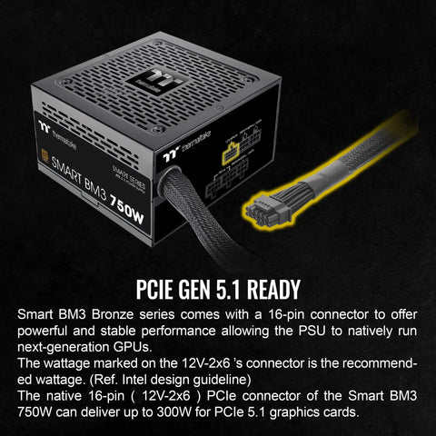Beefy 750W Semi Modular Power Supply For PC, 80 Plus Bronze, ATX 3.1 And PCIe 5 Ready, 16-pin PCIe connector visible