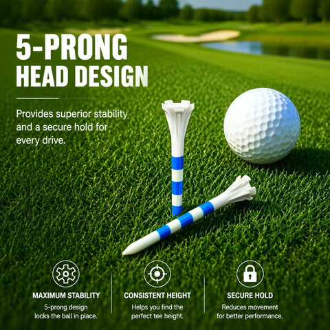 Five Prong White Plastic Golf Tees Pack 120 Count With Three And A Quarter Inch And One And A Half Inch Options on grass