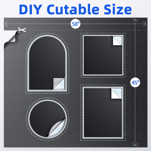 Portable No Drill Blackout Window Cover With Strong Magnets For Bedroom And RV 45x58 Inches displayed with DIY cuttable size options.