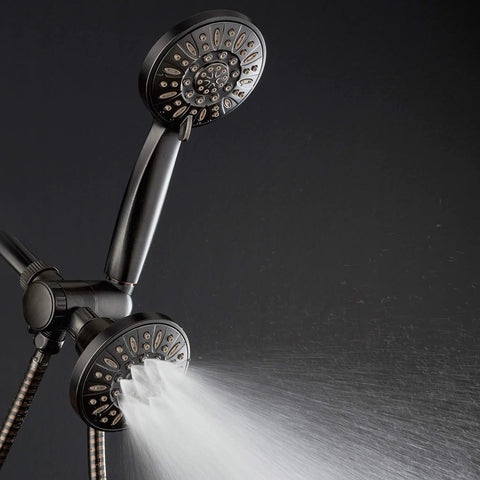 Oil Rubbed Bronze High Pressure Three Way Shower System With Rain Head And Six Setting Handheld spraying water