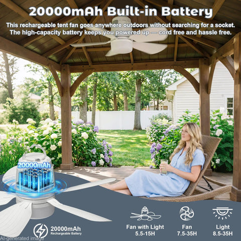 Kick Back And Chill With This Wireless Ceiling Fan 20 Inches Powered By 20000mAh Battery And Smooth Led Lighting Remote Control For Backyard Gazebo Setup with built-in rechargeable battery.