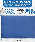 Blue Huck Towels Pack Of 12 Cleaning Rags 100 Percent Cotton Ultra Absorbent Lint Free Towels For Kitchen Bar Home Windows Glass Auto Shop Industrial Use, showing one towel, 16x26 inches, blue, cotton with durability icons.
