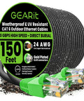Beefed Up Cat6 Ethernet Cable 150ft Outdoor Direct Burial 24 AWG High Speed Up To 10Gbps 550 MHz LLDPE UV Resistant Waterproof
