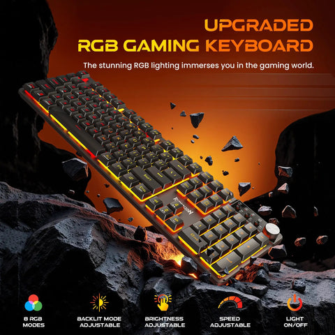 Slick Wireless Gaming Keyboard With Volume Knob And Tri Mode Bluetooth 2 4G Plus Usb C Plug In Setup showing RGB lighting and mechanical feel.