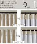 Cozy Pleated Cream Beige Linen Blackout Curtains For Bedroom 90 Inch Length 2 Panels, shown with ring hooks and back tab options.