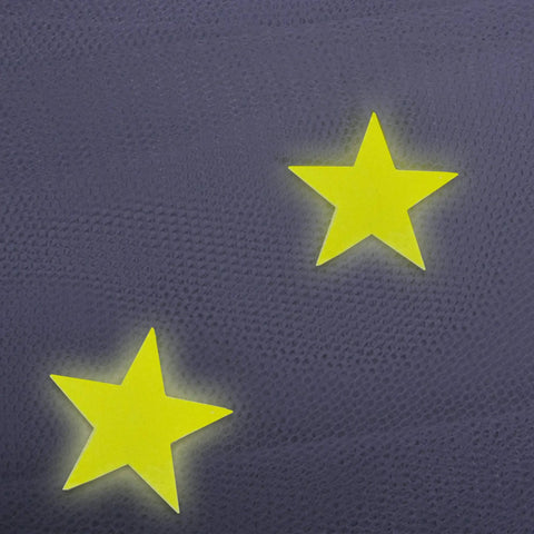 Close-up of glow in the dark stars on fabric, part of Glow In The Dark Stars Canopy Bed For Girls With Galaxy Lights And Princess Net Tent.