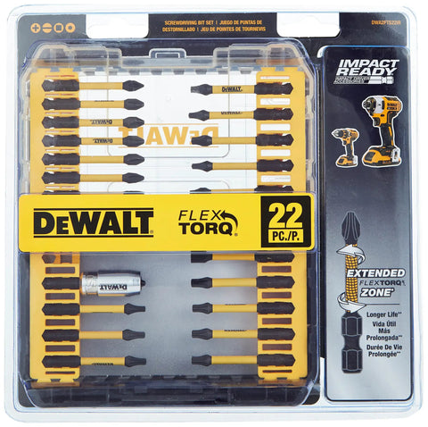 FlexTorq 22-Piece Impact Driver Bit Set With Connectable Storage System, Patented Bit-Bar Design in packaging with clear lid