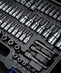 63-Piece Torx Bit Socket And External Torx Socket Set Beefed-Up With Standard Torx T, Tamper Proof TT, Torx Plus TP, And External E Sockets, Includes 1/4, 3/8 And 1/2 Inch Drive Adapters, Hardened S2 Alloy Steel, Made In Taiwan in case
