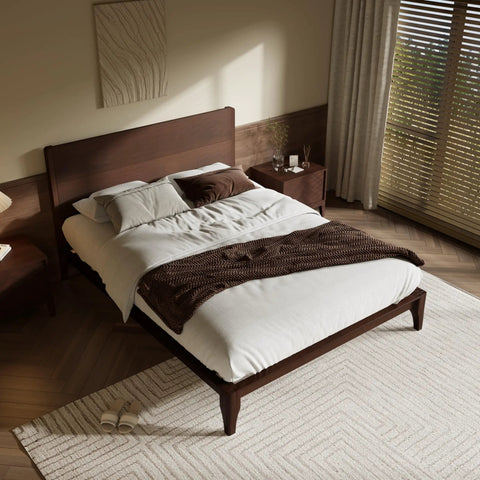 Total Game Changer Full Size Bamboo Platform Bed Frame With Extra Tall Headboard Heavy Duty Wood Slat Support Mid Century Modern Espresso Finish Quick Assembly No Box Spring Needed For Dreamy Bedroom Setup in stylish bedroom setting.