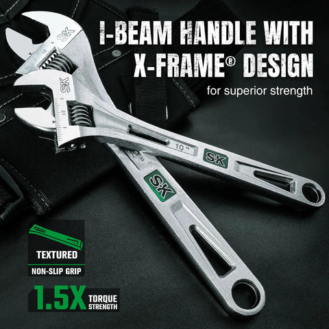 Close-up of Three Piece Adjustable Wrench Set 6 Inch 8 Inch 10 Inch Chrome Vanadium Steel SAE And Metric Scales Heavy Duty Corrosion Resistant