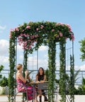 7 Ft Garden Arch With Gate, Classic Black Finish, Tough Iron Arbor For Climbing Roses And Vines, Weather Resistant, outdoor setup