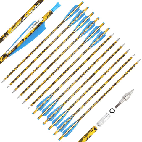 12 Pack 20 Inch Carbon Crossbow Bolts With 125 Grain Removable Tips, Camouflage Shaft, Low Hand Shock, Straight Flight