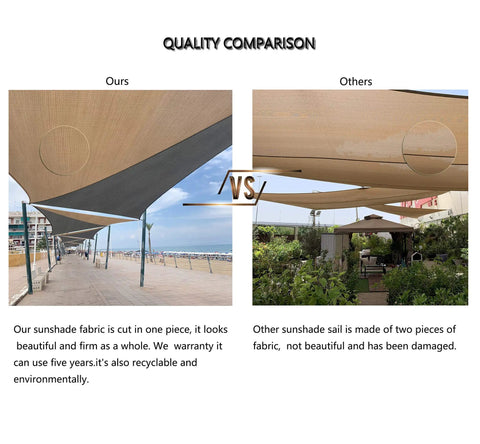 Quality comparison of Rectangle Shade Sail 10x13 Outdoor Canopy For Patio And Garden, UV Blocking 95% Shade Solution, Durable PE Fabric