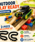 Replacement RC Track Set For Off-Road Vehicles With Flexible Drive Belt Style Wheel Tracks, Smooth Rolling And Easy Turning, Durable Impact-Resistant Build For Outdoor Use, Ideal Upgrade For Compatible Track Systems. 2-piece black RC track set on toy vehicle