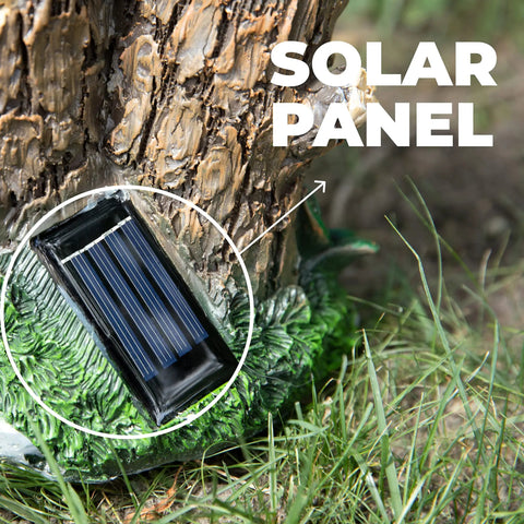 Close-up of solar panel on Mystic Gnome Fairy House Solar Light For Outdoor Decor Color Changing Led Garden Lantern