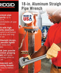 Man using ultra lightweight aluminum 18 inch pipe wrench with I beam handle for quick adjustments forged hook jaw full floating jaw