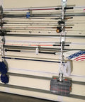 Easy Clip Garage Door Storage Rack With Hooks For Fishing Rods Kayak Paddles And Light Garden Tools Installs In Seconds No Tools Needed Clips To Garage Door Hinge Tubes For Quick No Fuss Organization holding rods and paddles.
