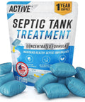 Septic System Treatment Pods Pack, 12 Dissolving Packets With Enzyme Producing Live Bacteria, Easy Flush One Packet Monthly Pro Grade Maintenance, Eco Friendly Sewer Defense, Prevent Clogs Odor And Backups, Made In USA, 1 Year Supply package with pods visible